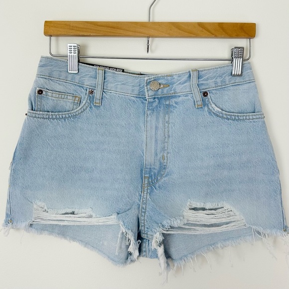 BDG High Waist Girlfriend Light Blue Distressed Denim Shorts - Picture 1 of 5